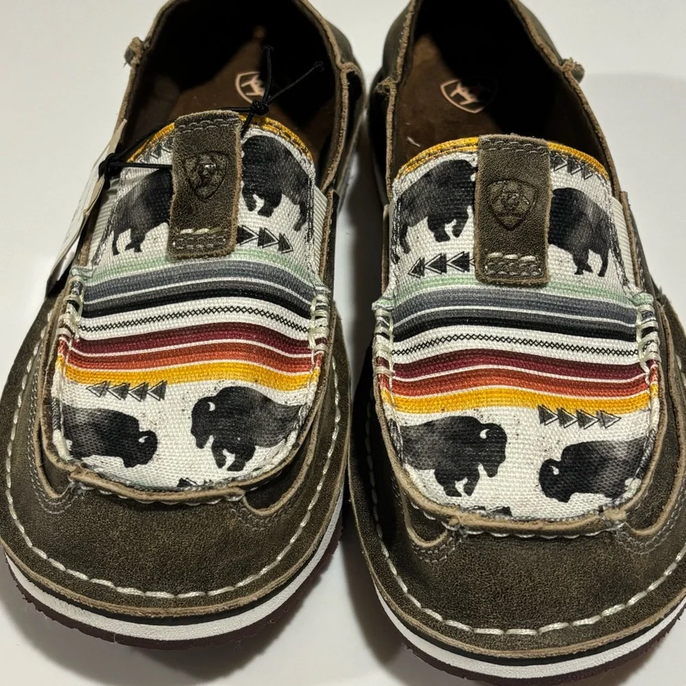 Ariat Cruiser Women's Slip-On Buffalo Print Leather Shoes Natural Taupe Size 8.5 - Picture 2 of 9